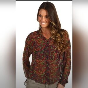 Free People Sheer Rose Floral Hi-low Button up